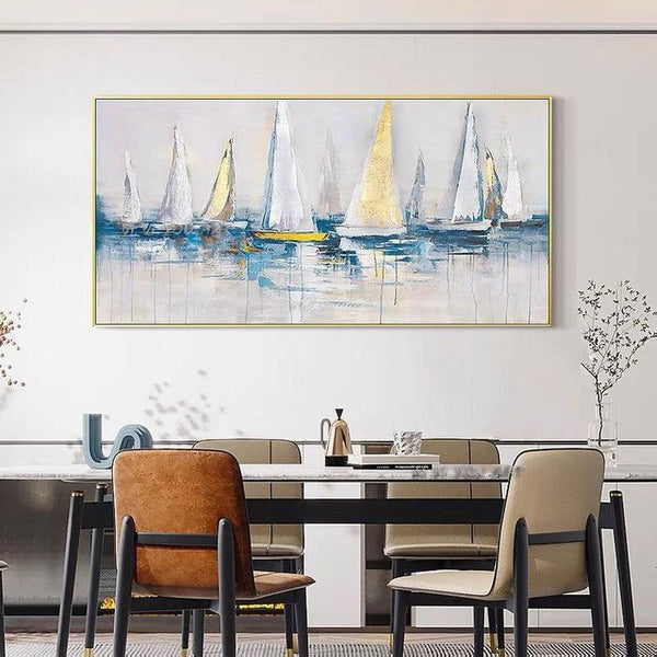 Hand Painted Abstract Sailboat Seascape Minimalist Modern Wall Art Decorative