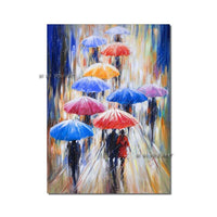 Abstract People Walking In The Rain With Umbrellas PaintingHand Painted On Canvas Modern Derorative