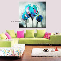 Arrival Home Wall Blue Flower Canvas Art Hand Painted Abstract Flower Canvas Wall Art Modern Piece