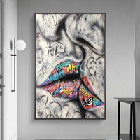 Hand Painted Oil Paintings Modern Street Art Kiss Abstracts Room Decoration