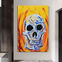 Hand Painted Abstract Oil Painting Wall Art Canvas Skeleton Abstract Artwork Carving Art Room Decoration Halloween