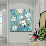 White Flower Oil Painting On Canvas Modern Blue landscape