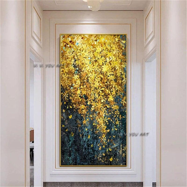 Hand Painted Canvas Golden Leaf Trees on Canvas