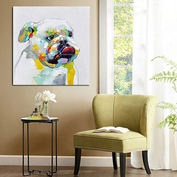 Hand Painted Painting Modern Abstract Funny Bulldog On Canvas Animals Oil Painting For Room Wall Decor