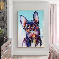 Modern Dog Oil Painting Hand Painted Cute Animal Canvas Bulldog