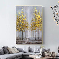 New Hand Painted Modern Canvas Art Oil Painting Knife Golden Tree Painting For Home Hotel Decor