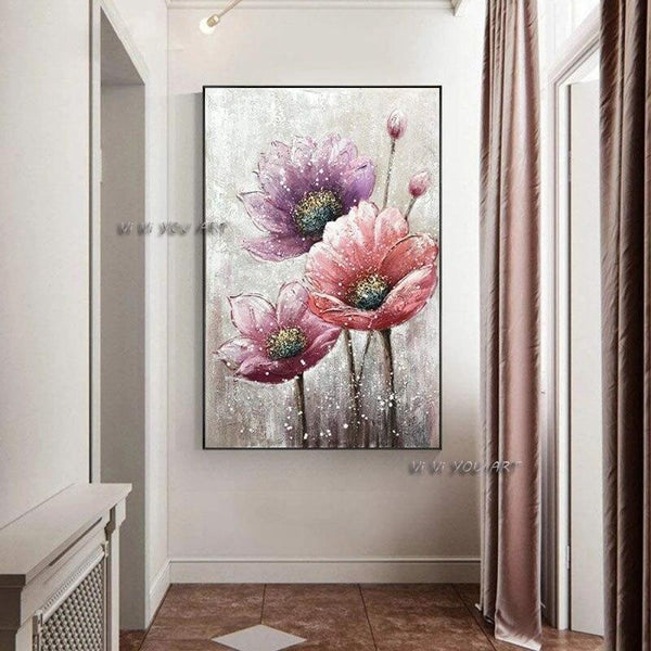 Abstract Pink Flower Hand Painted On Canvas Modern Hand Painted Salon Decor