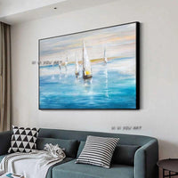 Hand Painted Abstract Sailboat Seascape Minimalist Modern On Canvas Decorative