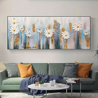 Hand Painted Oil Paintings Modern Abstract Palette Knife White Flowers Canvas Painting Room Decoration