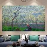 Hand Painted Claude Monet Impression An Orchard in Spring 1886 Landscape Art Oil Painting Canvas Rooms