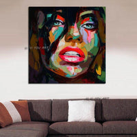 Hand Painted Human Portrait Modern Abstract Colorfuls Fashion Wall Art Lady On Canvas