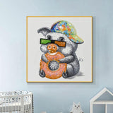 Hand Painted Funny Animal Piggy Oil Painting for Wall Decor Piggy Eat donuts