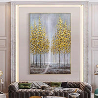 New Hand Painted Modern Canvas Art Oil Painting Knife Golden Tree Painting For Home Hotel Decor