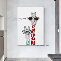 Hand Painted Giraffe Art Animal Oil Painting On Canvas Abstract Wall Adornments