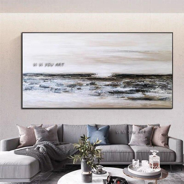 Modern Grey Sea Abstract Art Ocean Texture Canvas Hand Painted Sky Landscape for