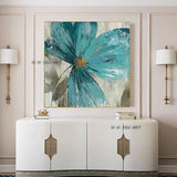 Hand Painted Abstract Blue Flowers Minimalist Modern Decorative