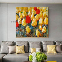 Hand Painted Modern Abstract Romantic Flower Tulip Canvas Painting Hanging Painting