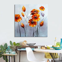 Hand Painted Orange Yellow Flowers Oil Painting On Canvas Modern Decorative