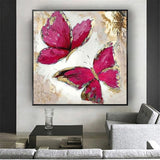 Hand Painted Butterfly Painting Red Blue Oil Painting On Canvas Animal Wall Art Bedroom