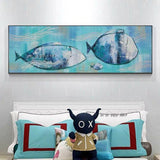 Hand Painted High Quality Two Fishes On Sea Swim on Canvas Purple Painting bedroom home decoration