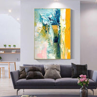 Hand Painted Oil Paintings on Canvas Yellow Blue Abstract Painting Art