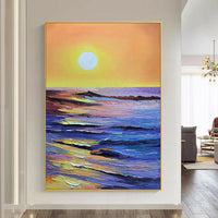 Gold Sunrise Seascape Modern Hand Painted Wall Art Hand Painted Canvas Art For Home Wall Decoration