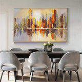 Abstract Art Hand Painted Gold City Building Landscape Canvas Oil Painting Modern Decor