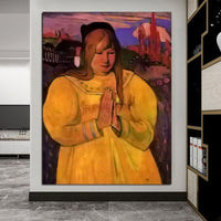 Paul Gauguin Hand Painted Breton Girl Praying Oil Painting Figure Abstract Classic Retro