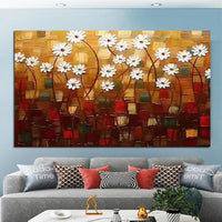 Hand-Painted Oil Painting Modern Wall Art White Cherry Blossom Tree Thick Palette Knife On Canvas