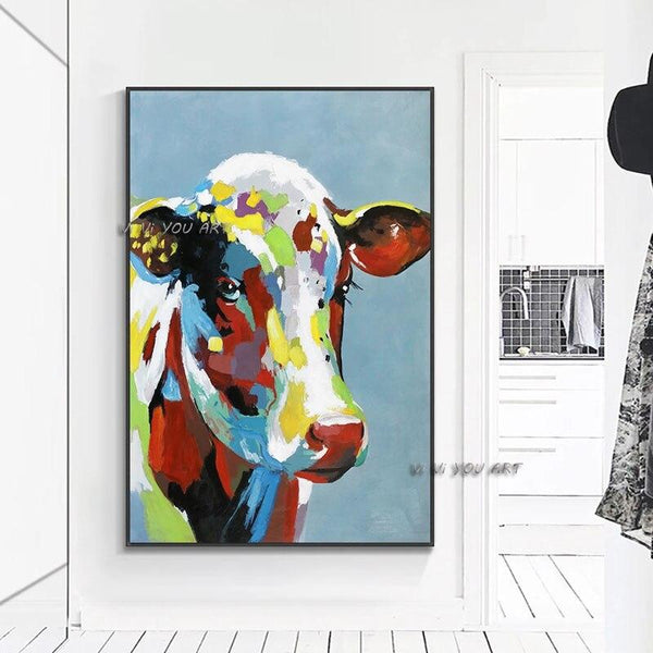 Hand Painted Abstract Cattle Graffiti art Canvas Animals Wall Art Decor For Kid's Room