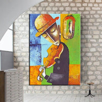 Hand Painted Man Playing the Violin Oil Painting Figure Abstract Paintings Canvas Art Room