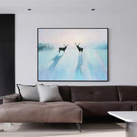 Hand Painted Oil painting Two Deer Hand Painted Modern Abstract Animal on Canvas for As