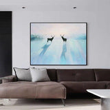 Hand Painted Oil painting Two Deer Hand Painted Modern Abstract Animal on Canvas for As