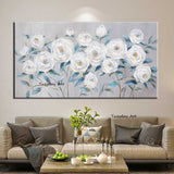 Hand Painted Oil Painting Modern Abstract Palette Knife White Flowers Canvas Painting