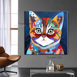 Hand Painted Oil Paintings Modern Abstract Canvas Painting Cute Cat Animalss Decoration