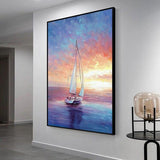 Hand Painted Oil Painting Seascape Sunrise Sail Abstract Hand Painted Canvas Painting Modern