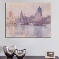 Hand Painted Claude Monet Boats in the Port of Le Havre 1882-83 Impression Art Landscape Oil Painting