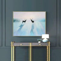 Hand Painted Oil painting Two Deer Hand Painted Modern Abstract Animal on Canvas for As