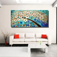 Hand Painted red tree Abstract White Knife Painting on the Canvas Art