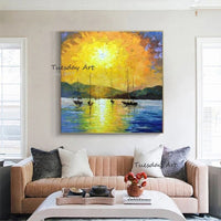 Hand Painted Oil Painting Modern Abstract Seascape Canvas Sailboat by the Sea Canvas Painting Room