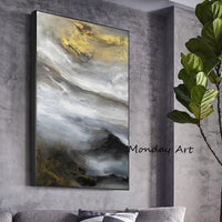 Hand made Golden abstract painting Wall Art Canvas Painting Black white oil painting Decor