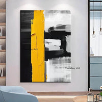 Hand Painted Abstract Oil Paintings Simple Black White Grey Yellow Canvas Modern