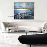 Point Of View Blue Sky Abstract Landscape Painting Gold Leaf Modern Textured Painting Knife Wall Art Canvas Art