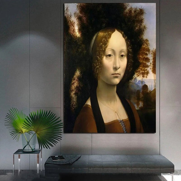 Hand Painted Oil Paintings Da Vinci Famous Ginefra de Bunci circa 1474 Canvas Wall Art for Home