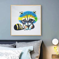 Hand Painted Modern Cartoon Animal Oil Painting on Canvas Abstract Raccoon for Children Room As