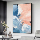 Hand Painted Abstract Oil Painting Minimalist Modern Blue and Pink Painting Canvas Painting