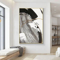 Hand Painted Oil Painting Gold Bar White Black Grey Painting Canvas Arts Room Abstract