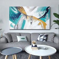 Hand Painted Oil Painting Blue White Gold Grey Abstract Wall Canvas Modern Canvas Artwork Room Decor