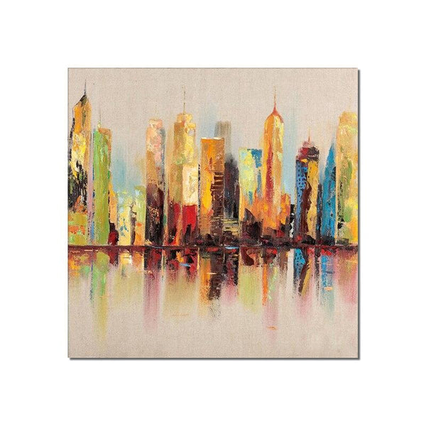 Abstract Colorful Building Painting Hand Painted Oil Painting On Canvas Handmade Modern Painting