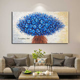 Hand Painted Oil Painting Blue Knife Flower Abstract Size